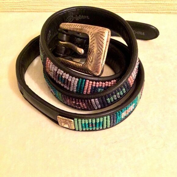 Brighton Leather Black Beaded Women's Belt - Picture 1 of 8